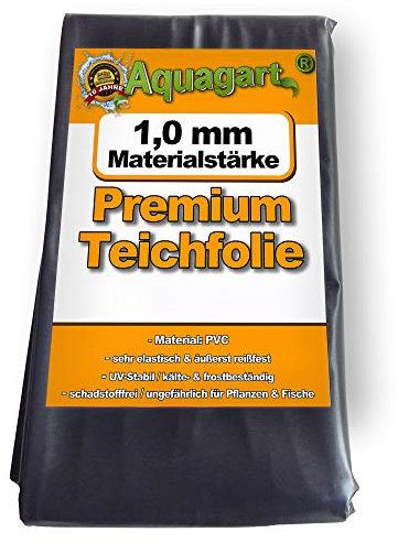 Hochwertige PVC Teichfolie 1,0mm Stärke 5m x 2m I Fisch und Pflanzenfreundlich, UV- und witterungsbeständig I Schwimmteich Folie Gartenteich Teichplane schwarz I Aquagart Garten- und Teichzubehör