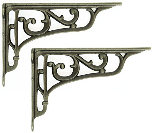 Castelion® Pair of Cast Iron Edwardian Scroll Shelf Brackets | Home Accessories | Shelf Hardware | Ornate Home Decor | Shelving Brackets and Supports | 15cm x 22cm / 6 x 9