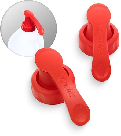 Topster Milk Top Pourers (Red) - Milk Bottle Pourers for Plastic Bottles, for Skimmed Milk Plastic Milk Bottles, Eliminates Milk Spillage, Mess & Drips Around The Kitchen & Fridge, (2 Packs)