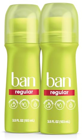 Ban Invisible Roll-on Antiperspirant Deodorant for Women and Men, 24-Hour Underarm Odor & Sweat Protection, Regular, 3.5 Oz, Pack of 2