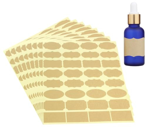 Wisdompro Fancy Shape Kraft Label Stickers, Self Adhesive Gift Tag Stickers Blank Writable Labels for Essential Oil Bottles, Jars, Food Containers (256 Pcs, Small)