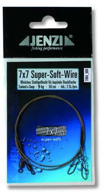 JENZI Powerflex 7x7 Super-Soft-Stahlvorfach mit Wirbel, 12 Kg, Länge 50 cm