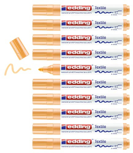 edding 4500 Textilmarker - hell-orange - 10 Stück - Rundspitze 2-3 mm - Textilstifte waschmaschinenfest (60 °C) zum Stoff bemalen - Stoffmalstift