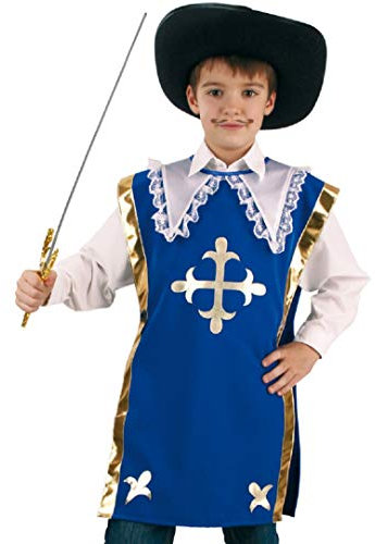 KarnevalsTeufel.de Kinderkostüm -Überwurf- Athos Musketier 1-TLG. Überwurf blau-weiß Fechter Musketierkostüm für Kinder (152/164)