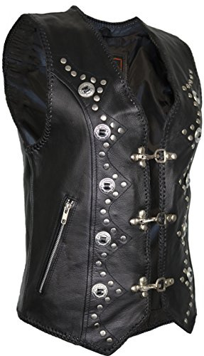 MDM Donna Gilet in Pelle, Gilet Biker, Gilet in Pelle Moto, Gilet Club Gilet Chopper (L)