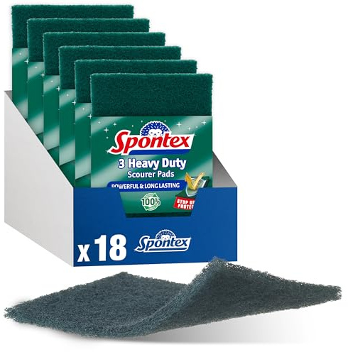 Spontex Heavy Duty Scourer Pads with Stop Grease Value Pack | 18 Count