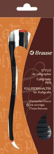 Brause 97411B - Un set calligraphie comprenant un stylo-plume 1,1 mm, 6 cartouches d'encre de couleur et une notice