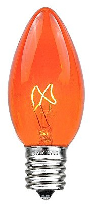 Novelty Lights Incandescent Christmas Replacement Bulbs - Indoor/Outdoor Individual Bulbs for Christmas Tree, Display, & More - C9/E17 Intermediate Base, 7 Watt Lights (Orange, 25 Pack)