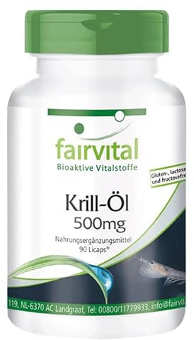 Fairvital | Aceite de Krill 500mg - Dosis elevada - Krill Superba - Rico en Omega 3 EPA y DHA - 90 Cápsulas - Calidad Alemana