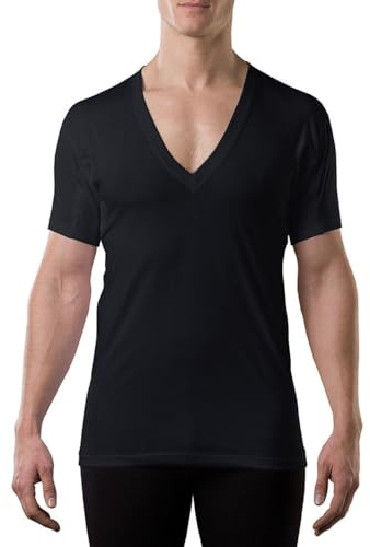 Svettsäker undertröja för män med underarm svettdynor (original passform, djup V-ringad), Svart, XL