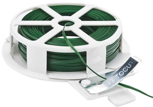 Tenax Bridas de PVC Reforzadas, 30 m con Cortador, Color Verde, Alambre de Acero Recubierto de PVC, Ataduras para Plantas