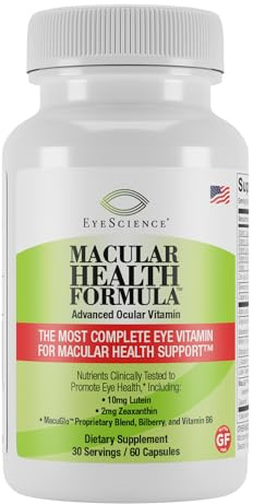 EyeScience Macular Health Formula Advanced Ocular Vitamin - Containing Lutein, Zeaxanthin, Billberry, & Vitamins C, D, E, & B6 (30 Day Supply)