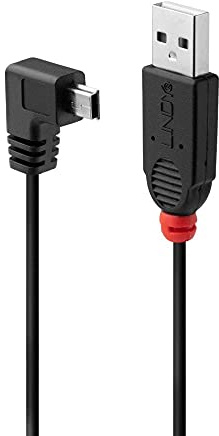 Lindy 1m USB 2.0 Cable, Type A to Mini-B, 90 Degree Right Angle, Black