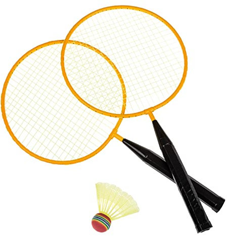 Idena 7408408 - Badminton Set Junior mit 2 Schlägern und einem Ball, Sportpiel für Kinder und Erwachsene, ideal im Sommer für Garten, Park oder Strand