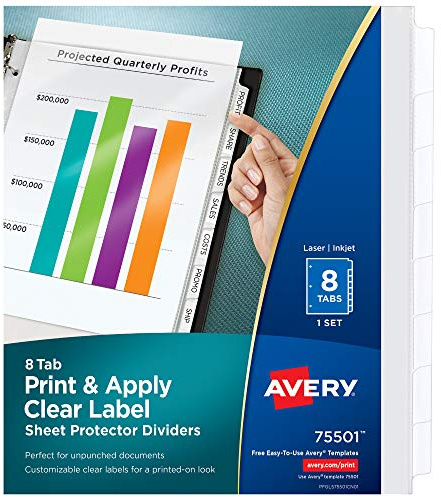 Avery Index Maker Clear Label Sheet Protector Dividers, 8-Tab, 1 Set
