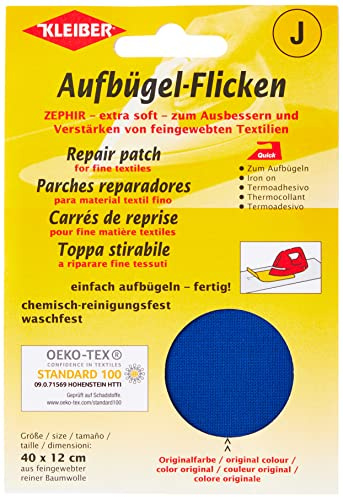 Kleiber 40 x 12 cm Ausbesserungsflicken für feine Strickwaren aus Baumwolle zum Aufbügeln, blau