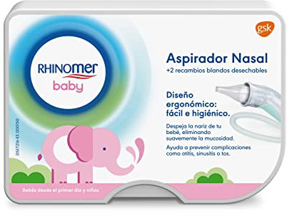 Rhinomer Baby, Aspirador Nasal Para Bebé + 2 Recambios Blandos Desechables Con Filtro Absorvente, Para Aspirar Mucosidad Nasal