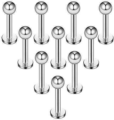 Ruifan 10PCS 16G 316L Stainless Steel 3mm Ball Labret Monroe Lip Ring Tragus Helix Earring Stud Barbell 6mm Bar Length Body Piercing Jewelry
