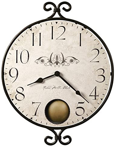 Howard Miller Randall Vintage Wall Clock | Wrought Iron Frame, Silent Quartz Pendulum, Battery Operated | Antique Rustic Decor