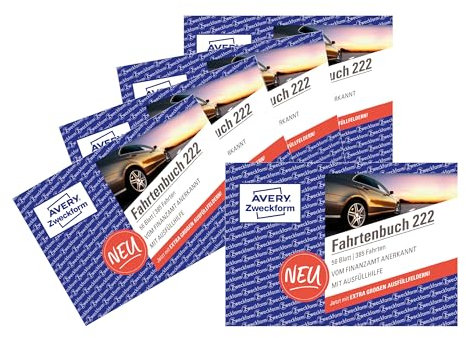 AVERY Zweckform 222-5 Softcover Fahrtenbuch PKW (Finanzamt anerkannt, DIN A6 quer 148x105mm, 112 Seiten|385 Fahrten, Deutschland & Österreich, Abgrenzung privater/geschäftlicher Fahrten) 5er-Pack
