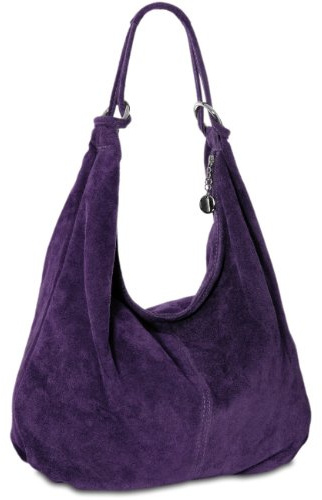 Caspar Große Damen Vintage Veloursleder Tasche Samtweiche Schultertasche aus Leder - CLASSIC LINE - Modell No.617 - Made in Italy, Farbe:lila