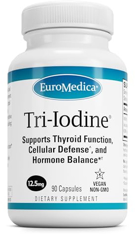 EuroMedica Tri-Iodine - Support Thyroid Health - Aids Hormone Balance with Molecular Iodine from Kelp - Features Potassium Iodide & Sodium Iodide - Brain & Energy Support - 12.5mg, 90 Capsules