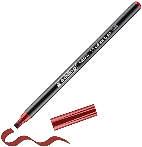 Edding 1255 feutre calligraphie - carmin - 1 stylo - pointe calligraphique 5 mm - feutre pour papier, bois, terre cuite, toile - pour débutants, lettrage, bullet journals, cartes de vœux, agendas