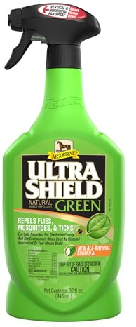 Absorbine UltraShield Green All-Natural Fly & Insect Repellent for Horses & Dogs, Essential Oils Repel & Control, 32oz Spray Bottle