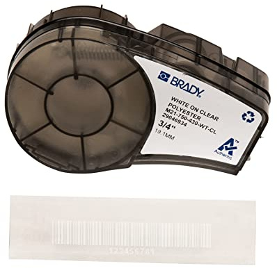 Brady (M21-750-430-WT-CL) Ruban en polyester pour étiqueteuses BMP21-PLUS, BMP21-LAB et BMP21 19.05 mm x 6.40 m Blanc sur transparent