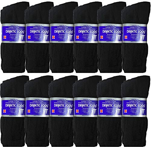 USBingoshop 12 Pairs Mens Physicians Approved Crew Diabetic Socks Cotton 10-13 (12 Pairs D-Black)