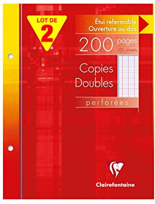 Clairefontaine 14411AMZC Lot de 2 Étuis de Copies doubles Perforées - 17x22 cm - 200 Pages Grands Carreaux - Papier Blanc 90 g - Étui Réutilisable