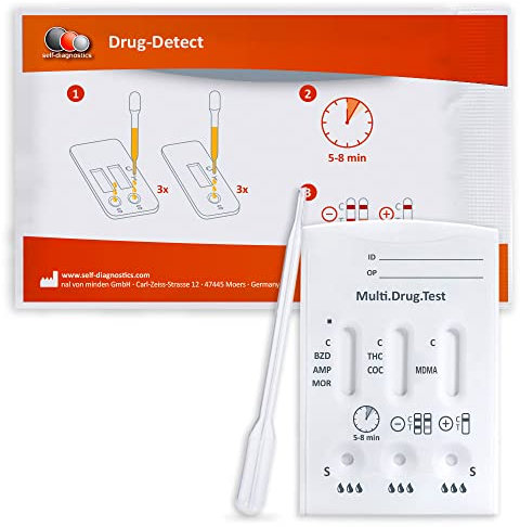 self-diagnostics Test antidroga urine Multi 6 TG - Rilevamento di 6 tipi di droga Anfetamina, Benzodiazepine, Cocaina, Ecstasy, Oppiacei/Morfina e Cannabis (THC) - Test rapido - Test droga urine - Test rapido su urina in 5 minuti