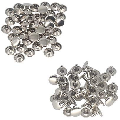 Trimming Shop Silver, 100 Sets of 8mm Double Cap Rivets, Tubular Metal Studs for DIY Projects, Leather Crafting, Sewing & Clothing Repair - 8mm x 7mm Rivets for Crafts & Repairs