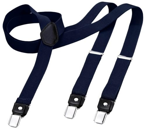 DonDon Bretelle da uomo eleganti strette 2,5 cm con 3 clip extra forti e toppa in pelle blu