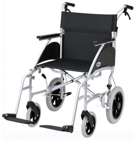 Days Swift Attendant Propelled Wheelchair, Lightweight Foldable Mobility Aid for Physically Impaired, Handicapped and Elderly users, Cool Silver, 41cm, Cool Silver