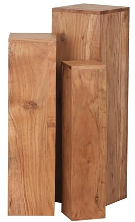 FineBuy Beistelltisch 3er Set Massivholz Satztisch Quadratisch Modern, Säulentisch Pflanzentisch 3-teilig, Blumenständer Blumentisch Wohnzimmer, Pflanzenhocker Blumenhocker Dekosäule Beige