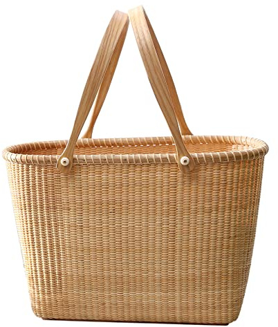 Teng Tian Nantucket Tall Tote Office Handbag with Handle - Cane-on-cane Weave, Picnic Basket, Large Capacity for Women, Top Handle, Home & Outdoor Storage