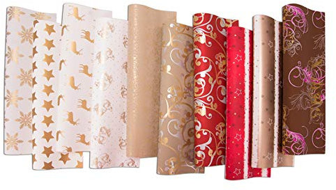 HRB Weihnachtspapier, 10 Rollen Geschenkpapier Weihnachten 2m x 0,70m