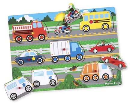 Melissa and Doug Fahrzeuge Holzpuzzle Kinder, Greifpuzzle Steckpuzzle Holz ab 2 Jahre, Holzpuzzle, Holzspielzeug Spiele, Schichtpuzzle Holz Puzzles Kind