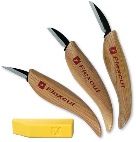 FLEXCUT Coltelli per Intaglio Legno con Pasta lucidante 3-Knife Starter Set Carving