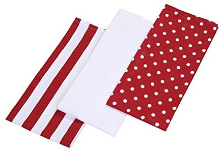 HOMESCAPES - Pure Cotton Tea Towels Set of Three - Polka Dot - Red White - 50 x 70 cm - Fully Coordinated Washable Kitchen Linen