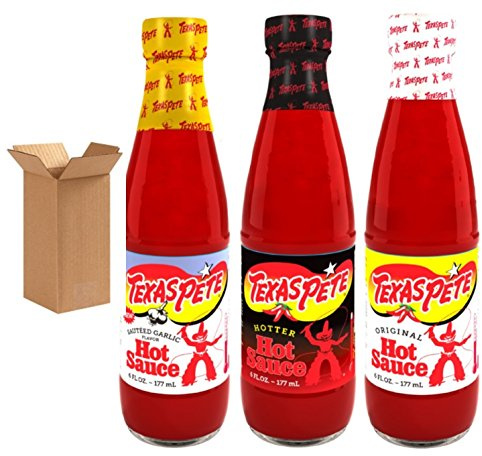 Bundle - 3 Items: Texas Pete Hot Sauce Sampler - Hot, Hotter, & Garlic - 6 oz Bottles