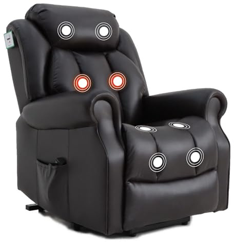 Elite Care Hainworth Leather Dual Motor riser recliner chair with heat and massage (Brown)