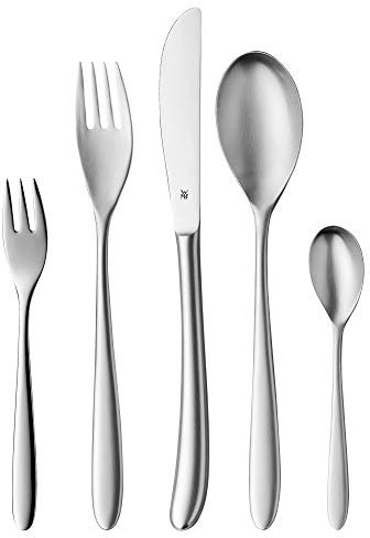 WMF Silk Besteckset 12 Personen, 66 teilig, 60 Teile mit Servierbesteck, Monobloc-Messer, Cromargan Edelstahl mattiert, spülmaschinenfest