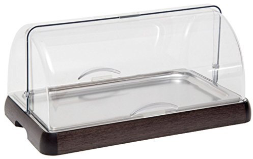 Piazza – Présentoir rectangulaire réfrigéré C/Cloche Roll Top base bois avec insert GN inoxydable – 38 x 59 cm – H : 29 cm 415115