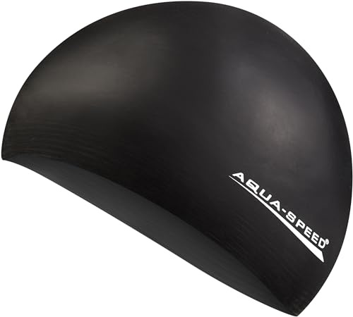 Aqua Speed Badekappe Damen Herren | Schwimmhaube | Schwimmkappe | Bademütze dünn | Badehaube | Schwimmmütze wasserdicht | Schwarz 07 | Soft Latex