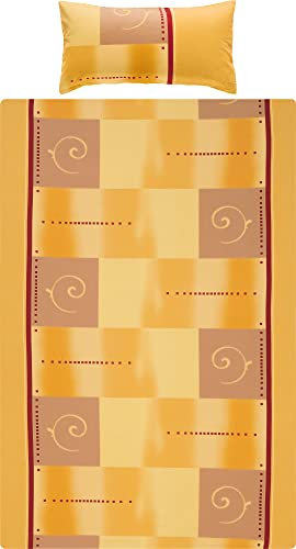 Erwin Müller Bettwäsche, Bettgarnitur Single-Jersey Ocker-gelb-rot Größe 40x80 cm / 155x220 cm - 100% Baumwolle, pflegeleicht, bügelleicht, mit praktischem Reißverschluss - Ocker-gelb-rot