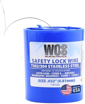 Fil de sécurité, acier inoxydable T302/304, NASM20995, MS20995C, ASTM A580 Cond A, AMS5697, 0,81 mm (0,032 po), boîte distributrice de 0,45 kg, environ 110 m