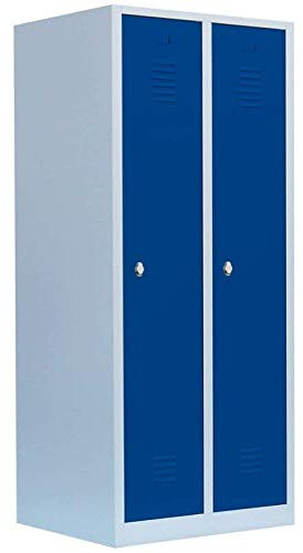 Lüllmann 2er Spind komplett montiert grau/blau 180x80x50cm (HxBxT) Stahl-Kleiderspind Garderobenschrank 2 türig Doppel-Spind Spindschrank 515121