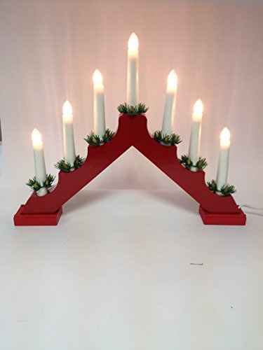 Christmas Decoration - Xmas Red Wood Candle Arch / Bridge with 7 candles
